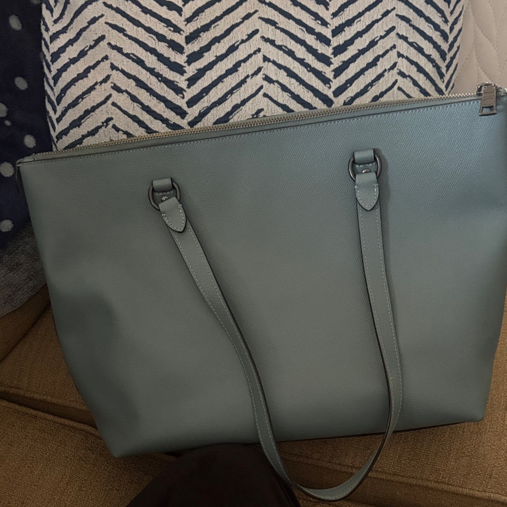Coach Teal Leather Tote Bag - Picture 2 of 5
